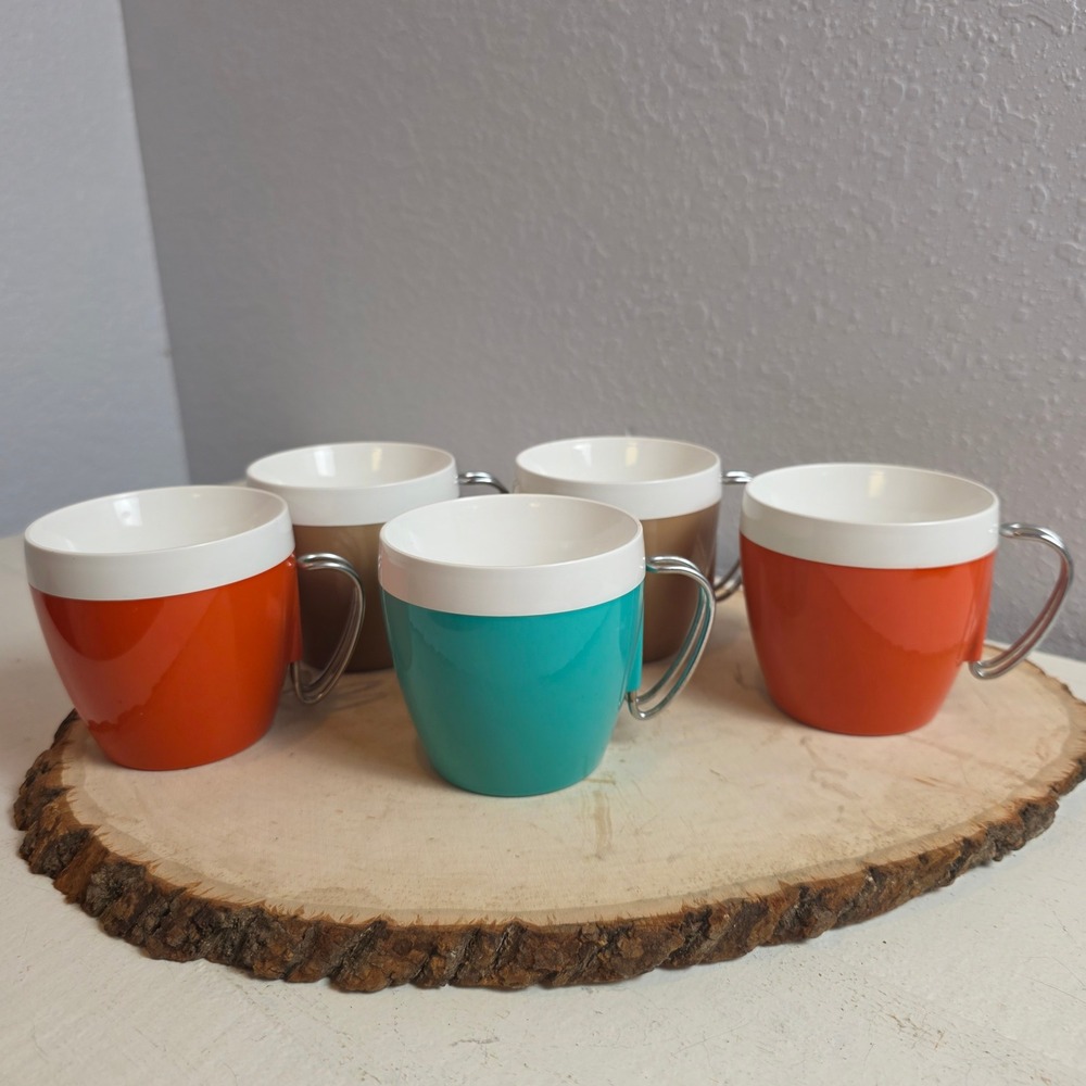 Vintage 60s NFC Thermo Serv Insulated MCM Plastic Mug Set of 5‎ Retro Atomic